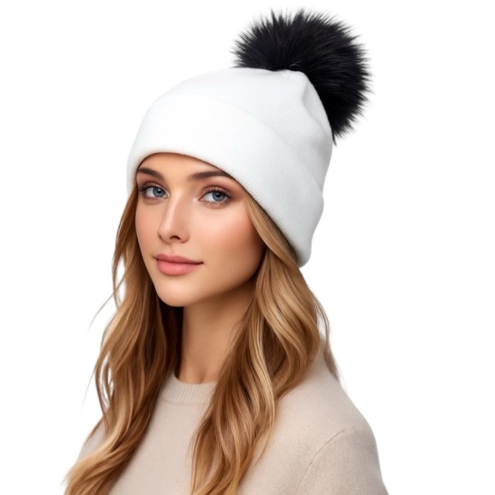 Edison White Woollen Toque Winter Hat